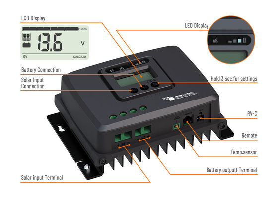 بطارية LFP خارج الشبكة الشبكة العرض الرقمي 12V / 24V MPPT RV مراقب الشحن الشمسي