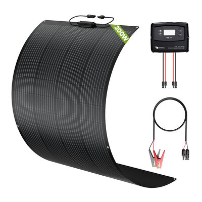 سعر جيد طقم ألواح شمسية بقدرة 200 واط لعربة سكن متنقلة، مقطورة تخييم، منزل متنقل مع لوحة شمسية شبه مرنة ووحدة تحكم شحن شمسية PWM بـ 5 مراحل IP67 لبطارية AGM GEL WET CALCIUM LiFePO4 و LTO الانترنت